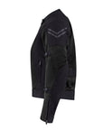 a side of black mesh motorcycle jacket for women with shoulder patches
