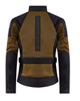 a back of black and gold mesh motorcycle jacket for women