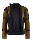 unzipped black and gold mesh motorcycle jacket for women