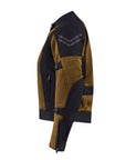 a side of black and gold mesh motorcycle jacket for women