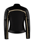Black jacket with beige accents on a white background