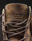 a close up of the brown leather falco motorcycle boot