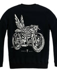 black sweatshirt from Pando Moto with motorcycling motive Going places