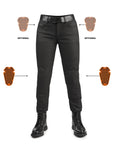 Black motorcycle pants with belt and boots and impact protectors on a white background