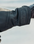 Black Nandi winter gloves from MotoGirl with logo the wrist