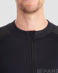 a man wearing Pando Moto black base layer shirt
