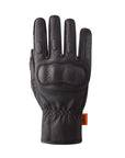 Black glove with orange logo on a white background
