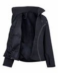 Black jacket with a hood on a white background