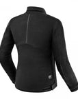 a back of black shirt looking lady motorcycle jacket