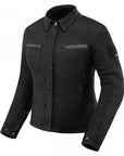 Black shirt looking lady motorcycle jacket with front pockets and zippers