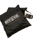 Black bag with 'Moto Girl' branding on a white background