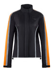 Black jacket with orange and gray accents on a white background