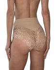 high waisted lace detailed women's shaping briefs in beige colour