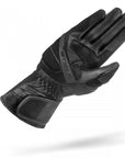 a palm of black long leather motorcycle gloves STX