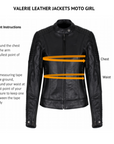 Measurement guide for female motorcycle leather jacket valerie from motogirl