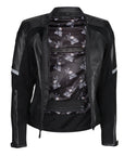 The inner part of the Black leather women's motorcycle jacket with reflectors from Moto Girl