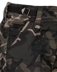 A close up of the details on women camouflage motorcycle cargo pants from Moto Girl