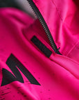 A close up of the zipper on the pink motorcycle jacket from Shima