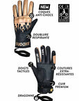 black Eudoxie mc gloves with golden flames