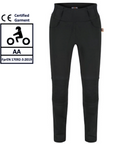 black women's motorcycle ribbed knee design leggings from MotoGirl from the front with certification details