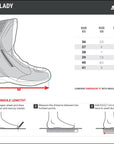 Size chart of a women motorcycle boot Thomson from Shima