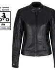 Black leather Valerie jacket with zipper from moto girl and safety certificate AA