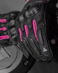 close up of Black and pink women's motorcycle gloves Rush lady from Shima