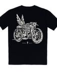 Pando Moto motorcycle t-shirt with the picture of a motorcycle with wings and title that says "going places"