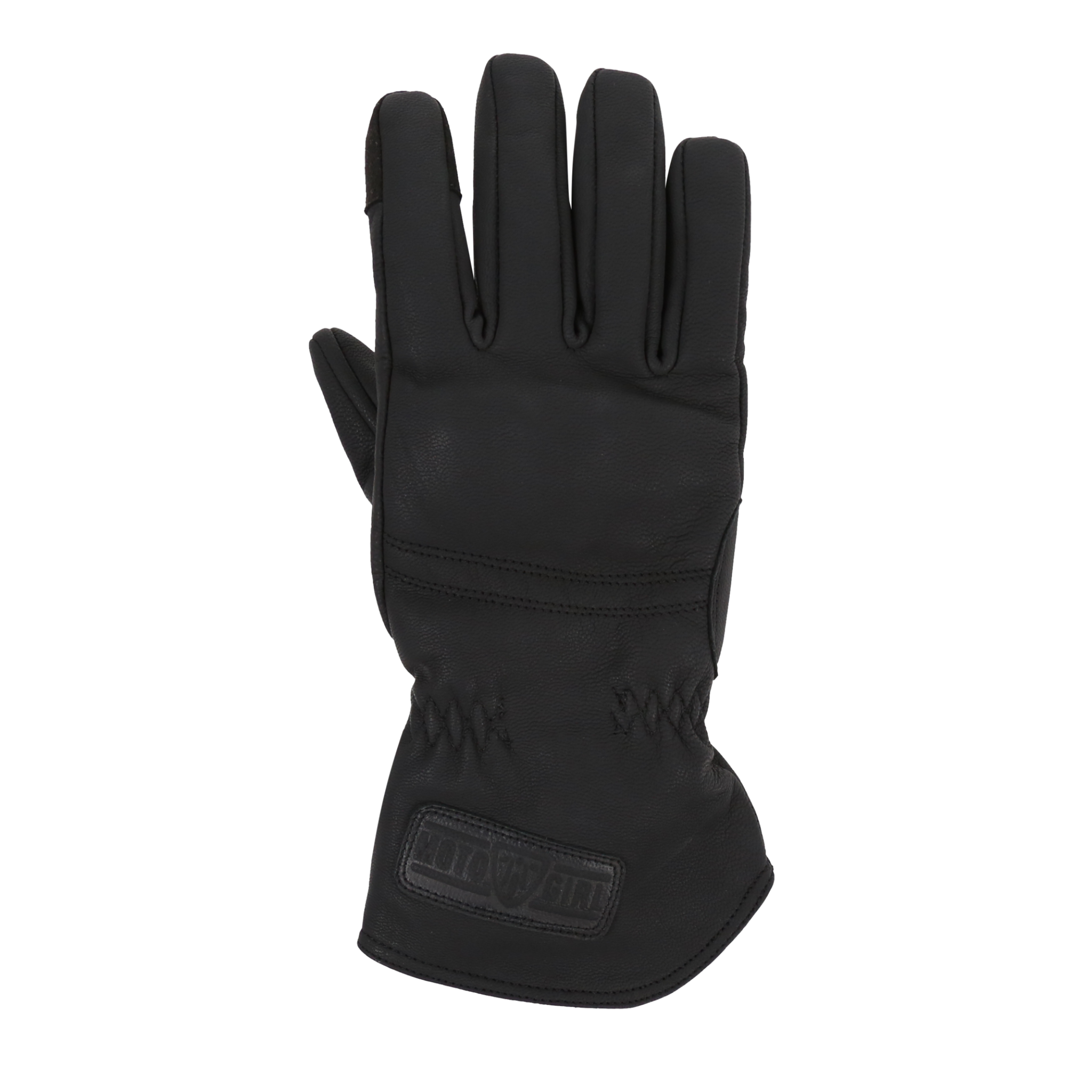 Black Nandi MotoGirl winter motocycle gloves with logo at the wrist