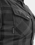 Black checkered jacket with a brand logo on a white background