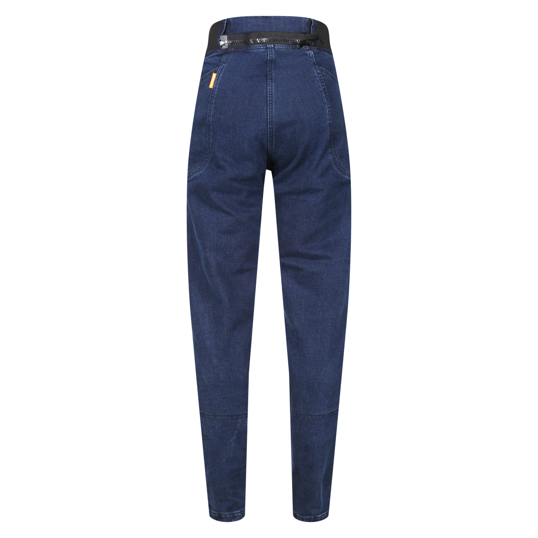 Blue high waisted motorcycle jeggings for women from MotoGirl with zip pocket in the top