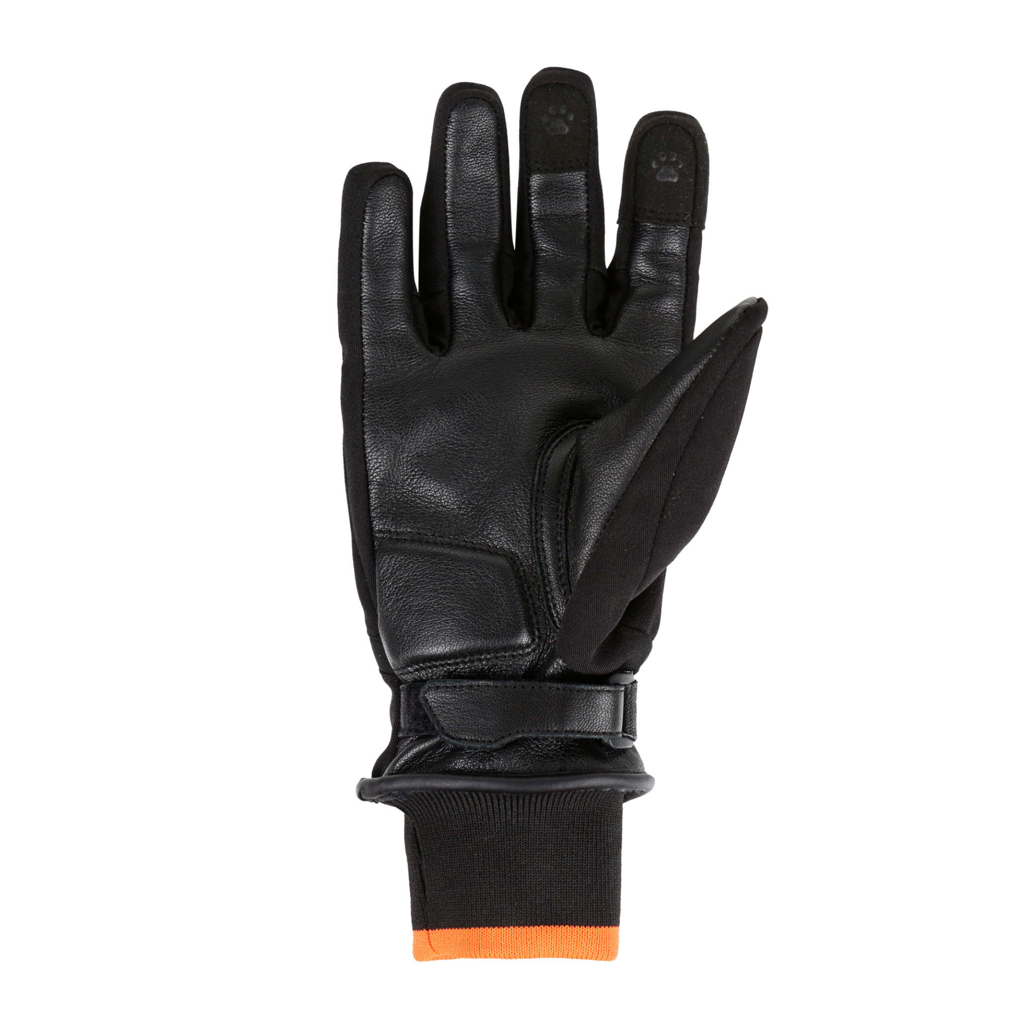 BACK OF BLACK MOTORCYCLE GLOVES WITH MOTOGIRL LOGO 