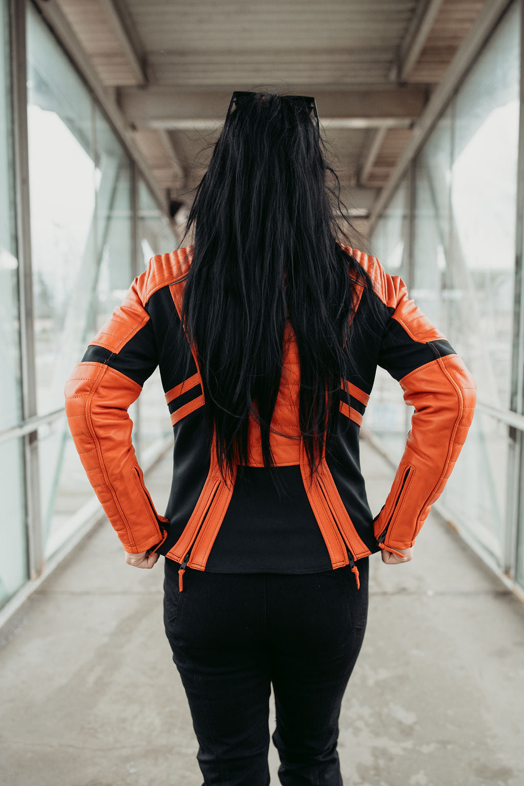 Amelia Orange - Motorrad-Lederjacke für Damen