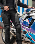 Woman wearing Black Fiona Motorcycle Trousers from Moto Girl