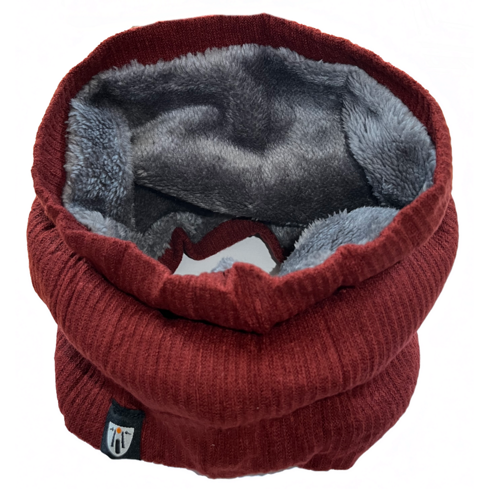 burgundy colour neck warmer scarf with motogirl logo