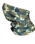 Camouflage-patterned neck gaiter on a white background