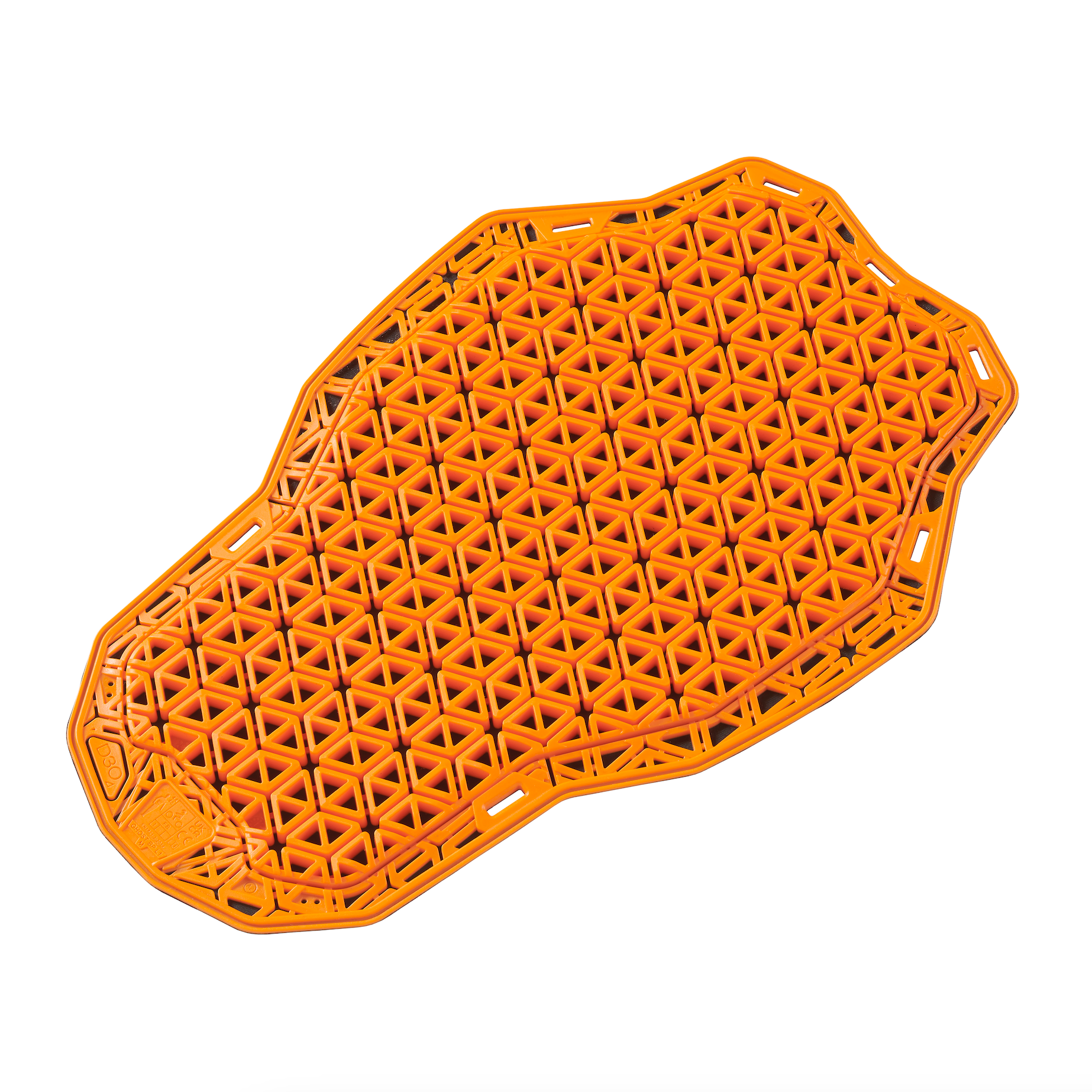 Orange motorcycle seat cover with geometric pattern on a white background