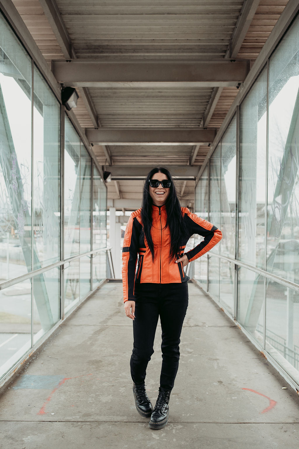 Amelia Orange - Motorrad-Lederjacke für Damen