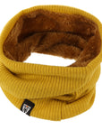 Knitted yellow neck warmer with grey fake fur inside from moto girl