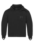 The front of a black Motorcycle hoodie from Pando Moto