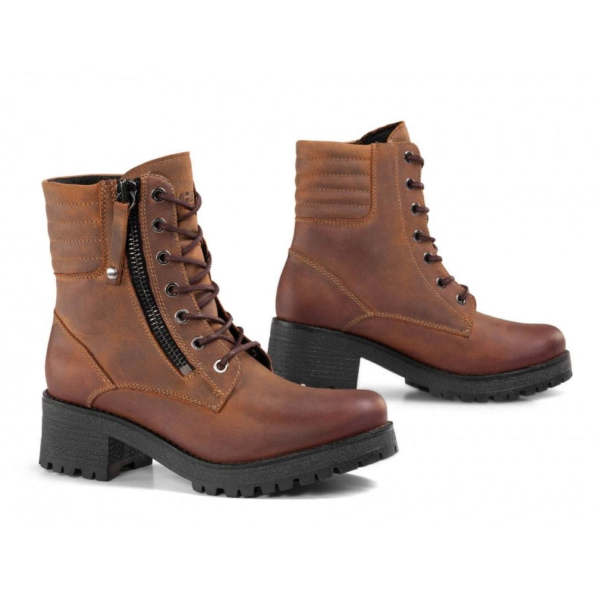 Women leather brown motorcycle high heel boots from Falco