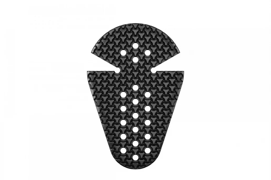 A black carbon fiber textured pad with a star-pattern weave and circular cutouts, shown on a solid white background.