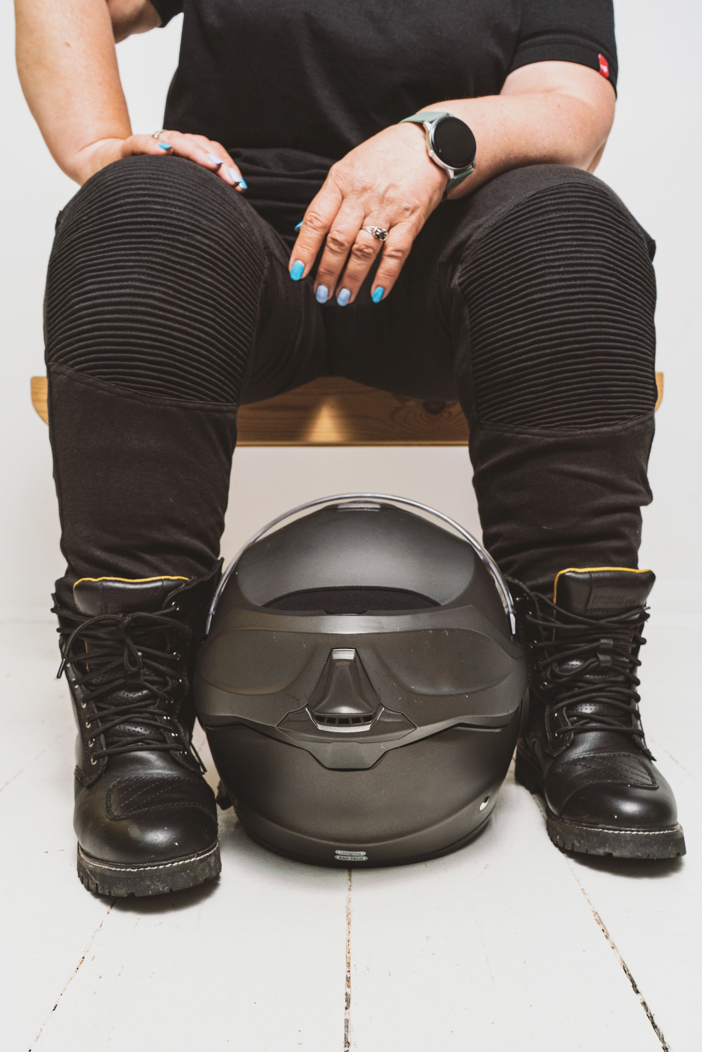 Damen-Motorrad-Leggings mit geripptem Knie-Design
