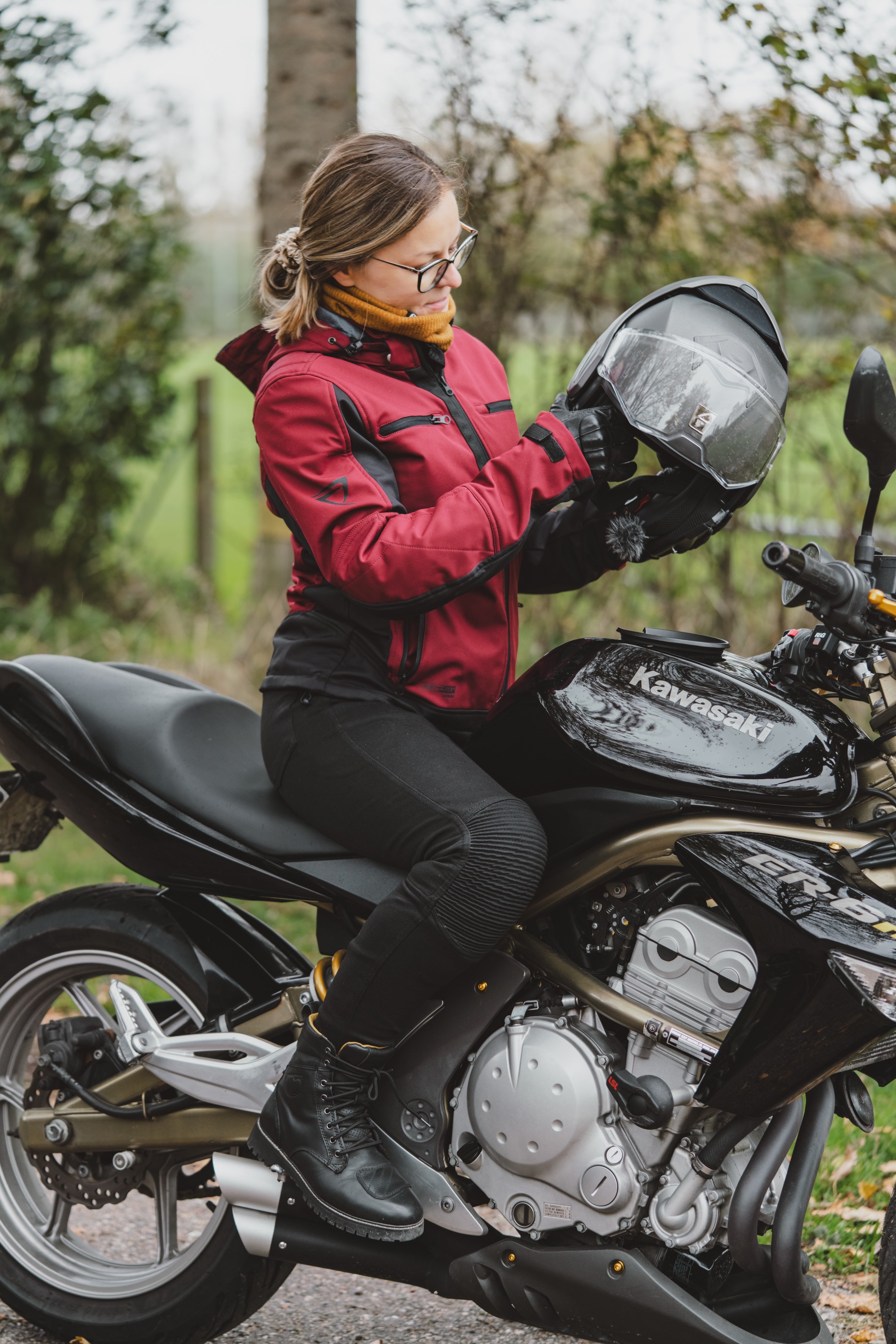 Damen-Motorrad-Leggings mit geripptem Knie-Design