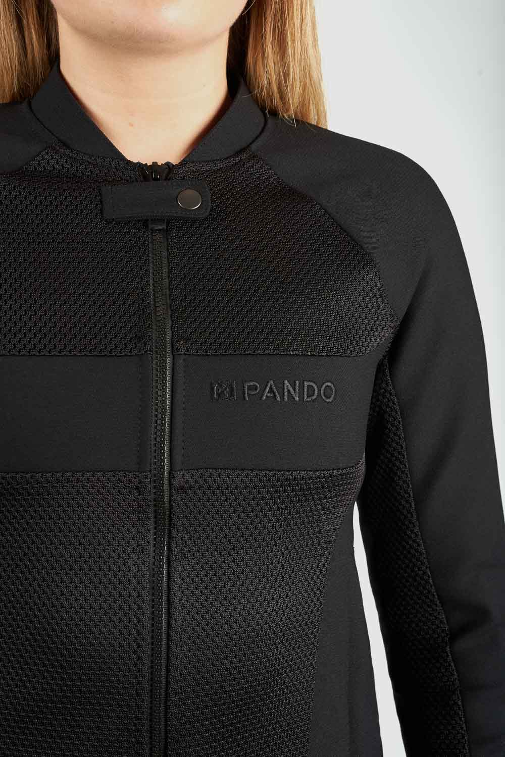 Black jacket with 'Mipando' branding on a white background