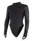 Armored black motorcycle long-sleeve bodysuit base layer for women