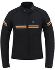 black textile motorcycle jacket with orange and grey
