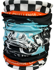Stack of patterned neck gaiters on a white background for WRWR