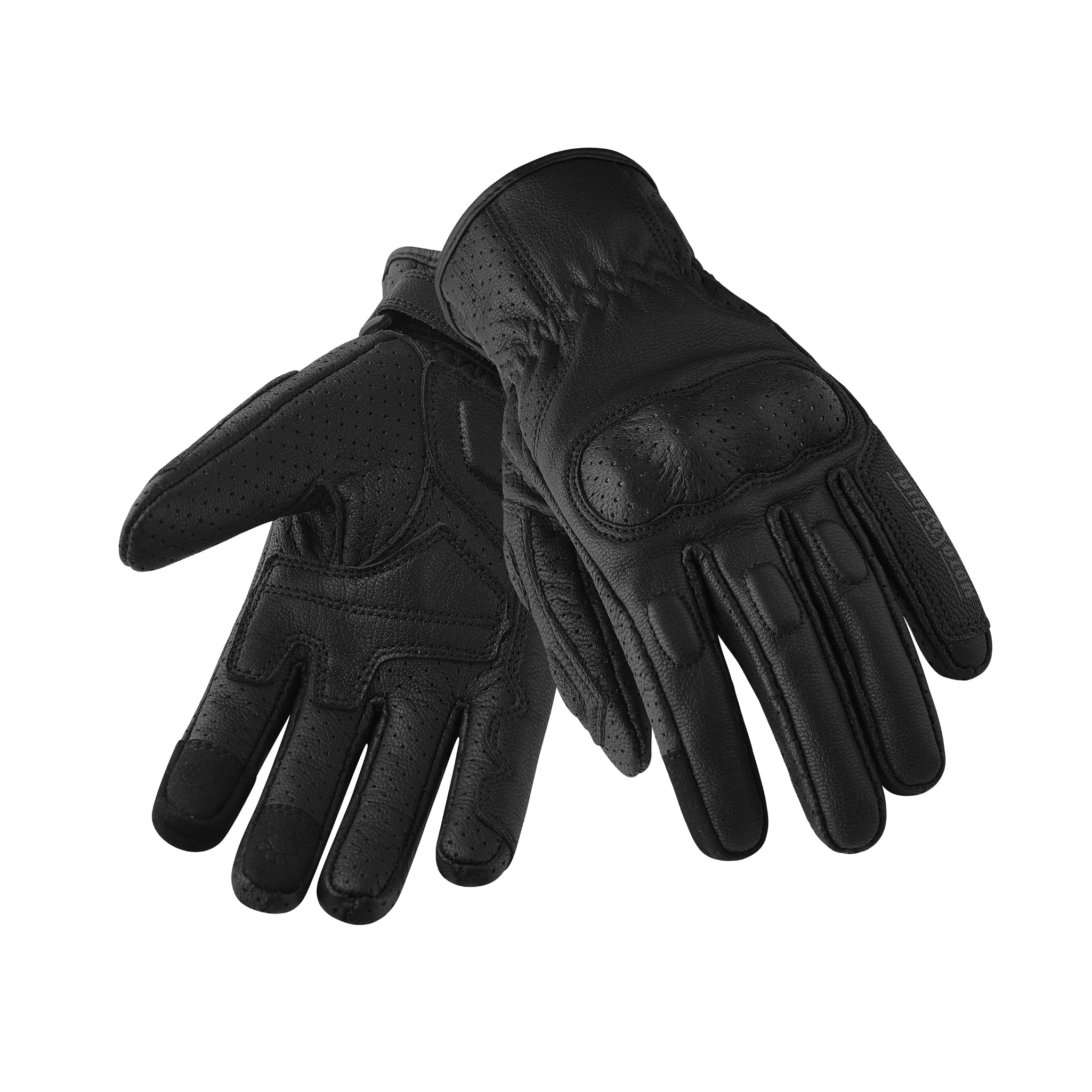 Pair of black tactical gloves on a white background