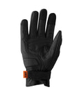 Black glove with orange brand logo on a white background